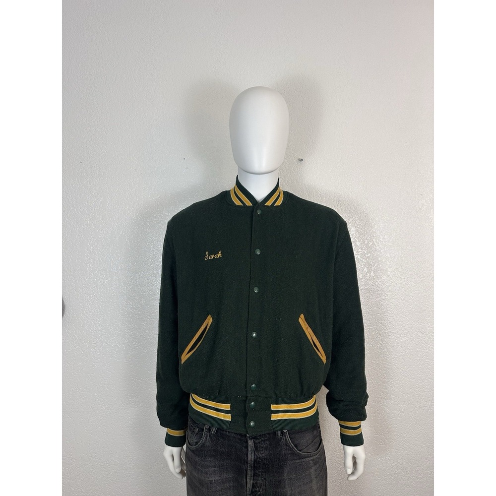 Vintage 80s Penn Trafford Varsity Jacket Green Gold Wool